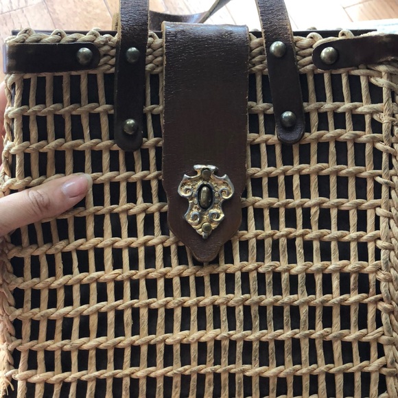 Vintage unique straw top handle bag - Picture 6 of 7